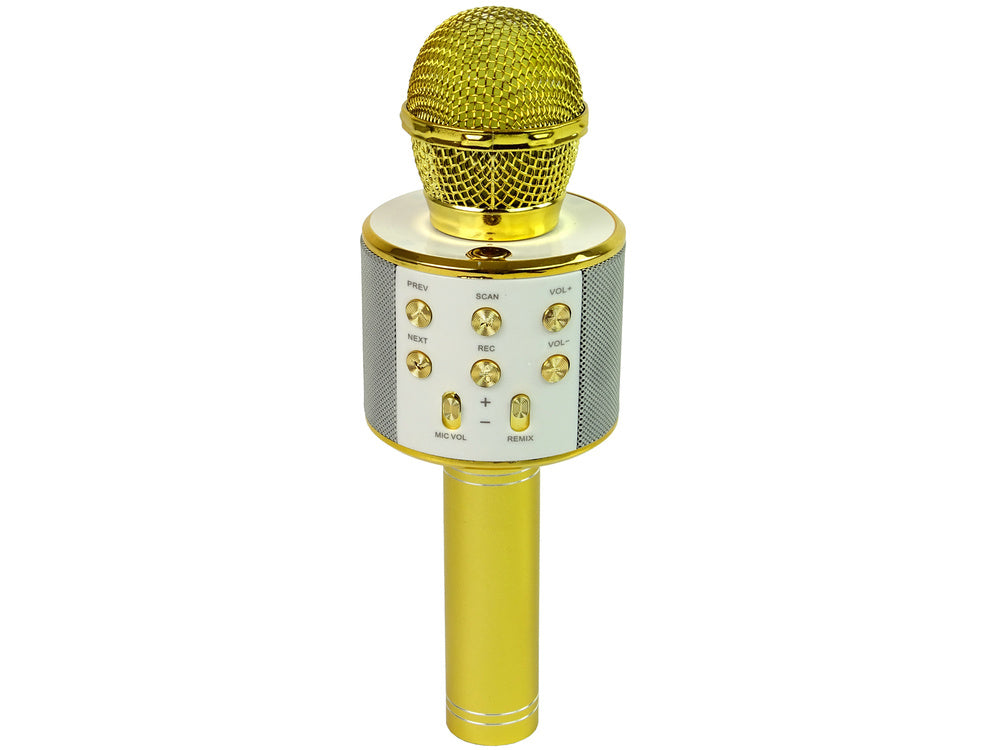 Wireless Microphone USB Speaker Karaoke Recording Model WS-858 Gold
