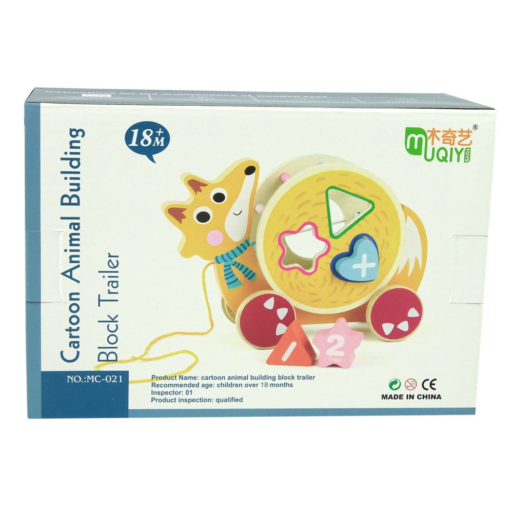 Pull-along fox on wheels sorter wooden blocks