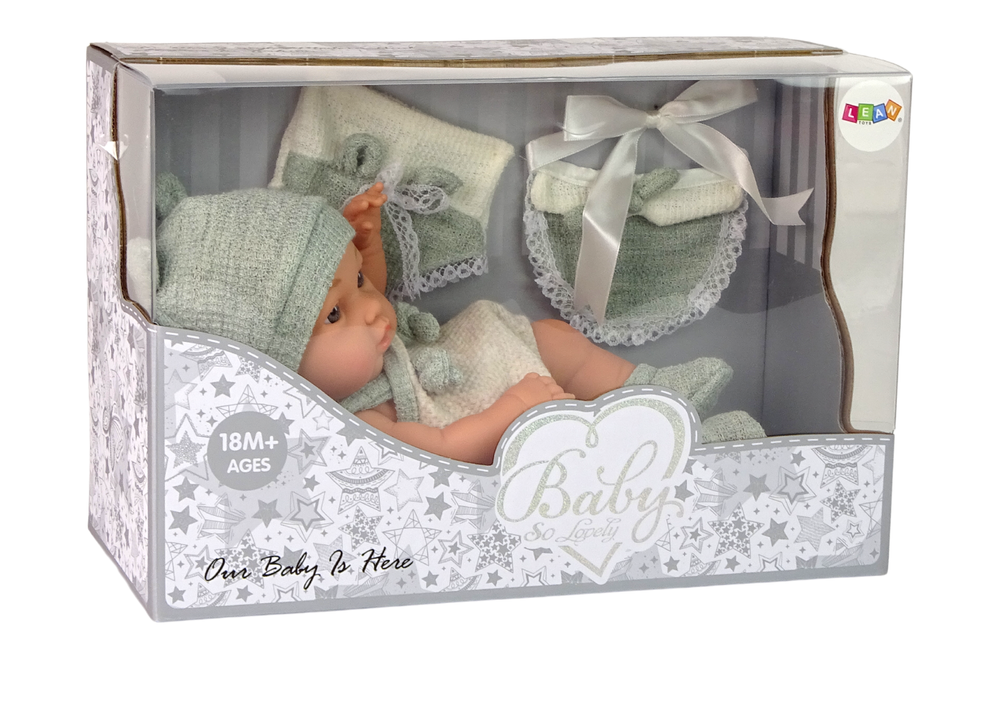 Panenka miminko v zeleném svetříku a čepičce 30 cm