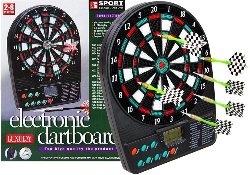 Electronic Dartboard Led Score Display Dart Board 18 Games 3 Darts 12 Spare Tips