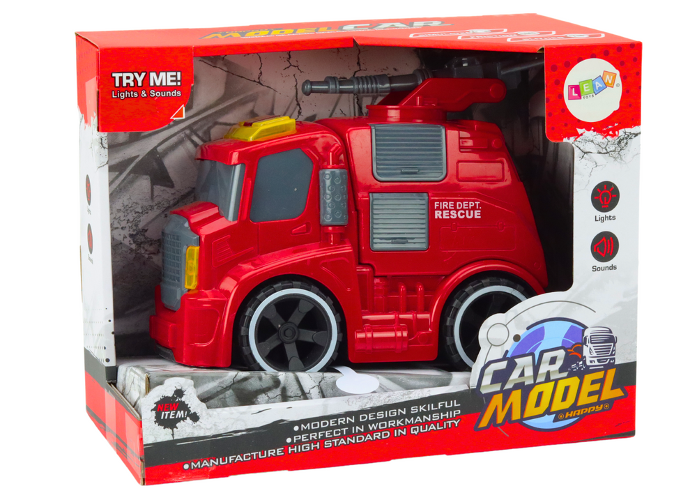 Hasičské auto s dělem, zvuky a světly – červené