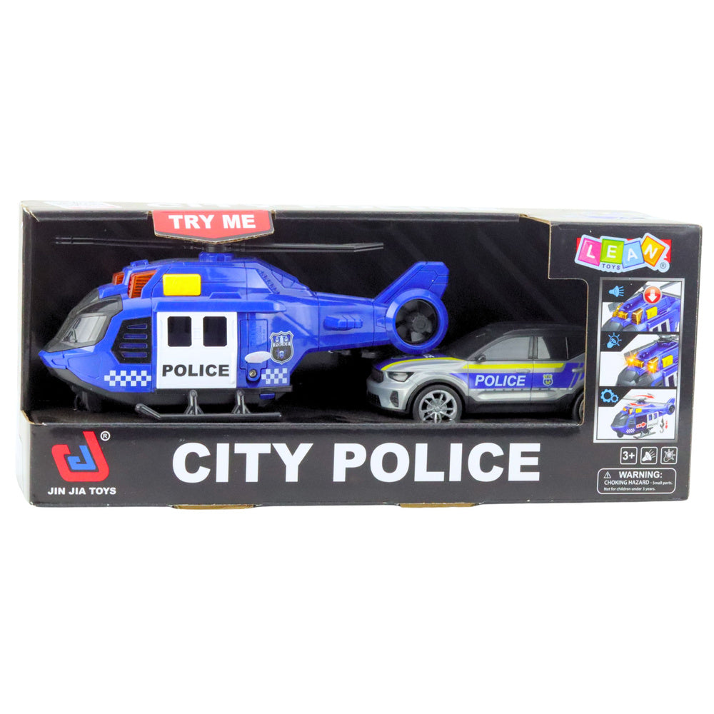 Police Helicopter Car Set with Moving Lights and Sounds