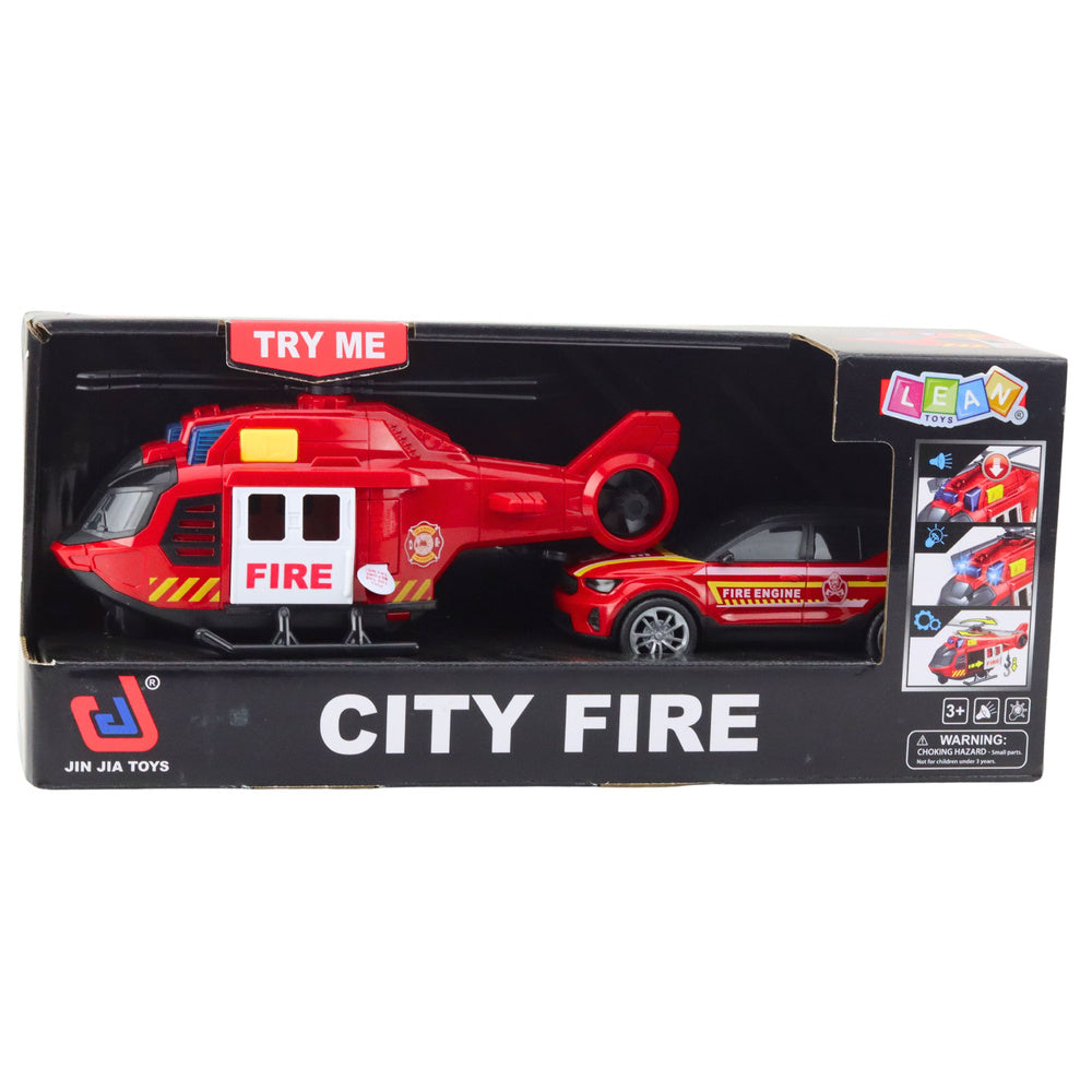 Set: Helicopter, Fire Truck, Fire Department, Lights, Sounds