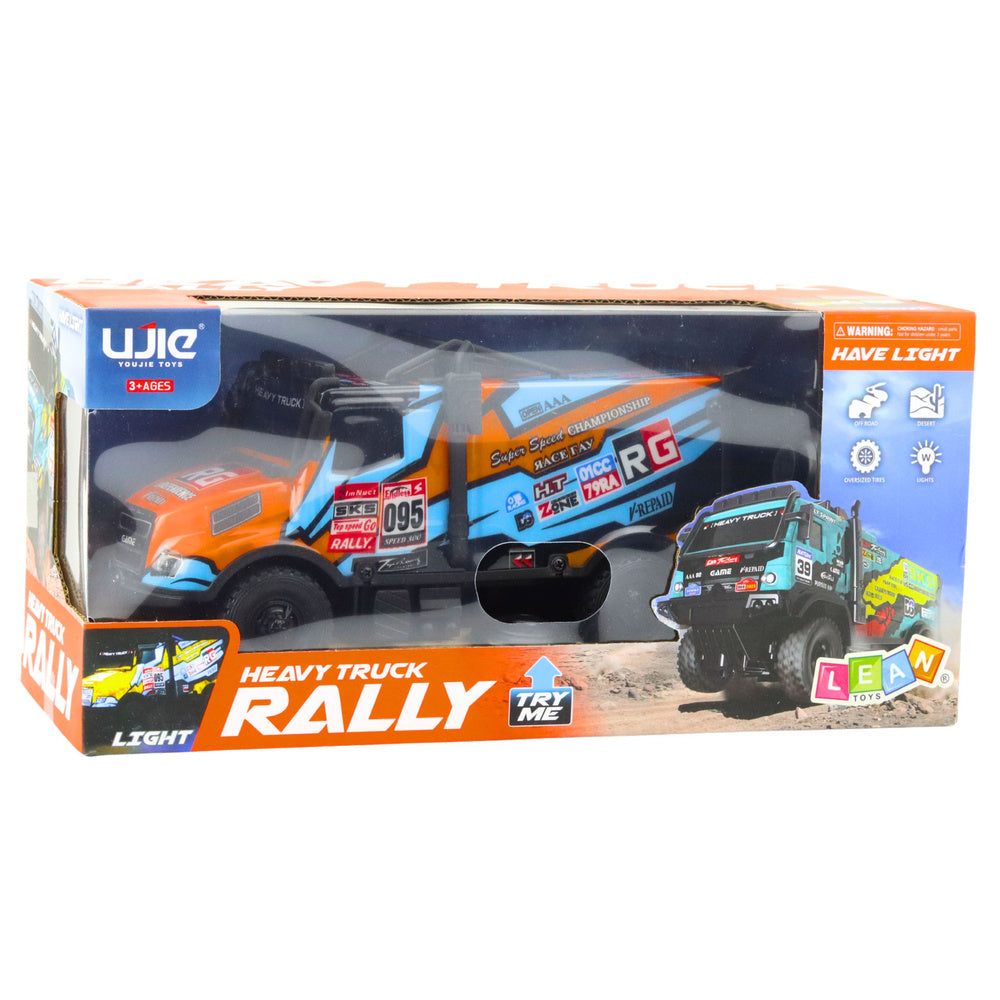 RC truck s dálkovým ovládáním a podsvícenou karoserií – oranžový