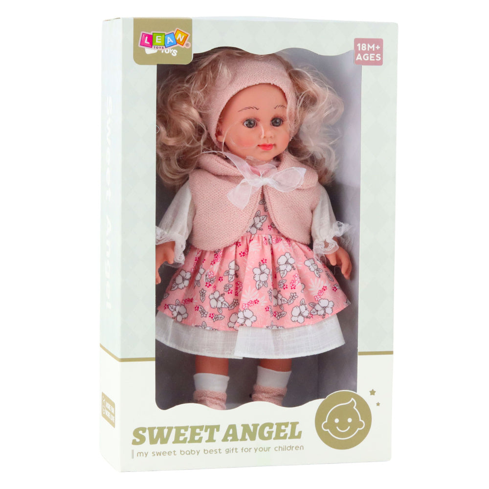 Panenka Sweet Angel 36 cm v růžových šatech s květinovým vzorem
