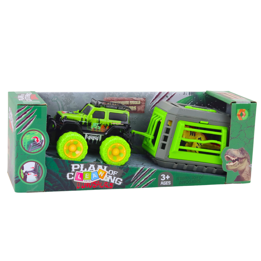 Terénní auto s klecí a dinosaurem T-Rex – herní set