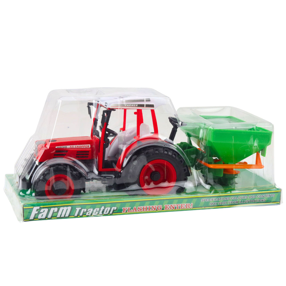 Traktor s secím strojem 34 cm – červený farmářský traktor