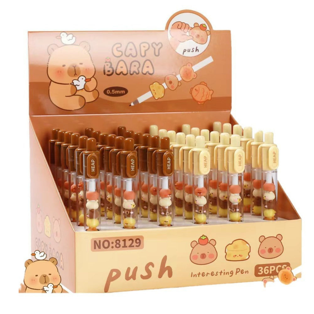 Kuličkové pero s figurkami kapybary – hnědá, béžová