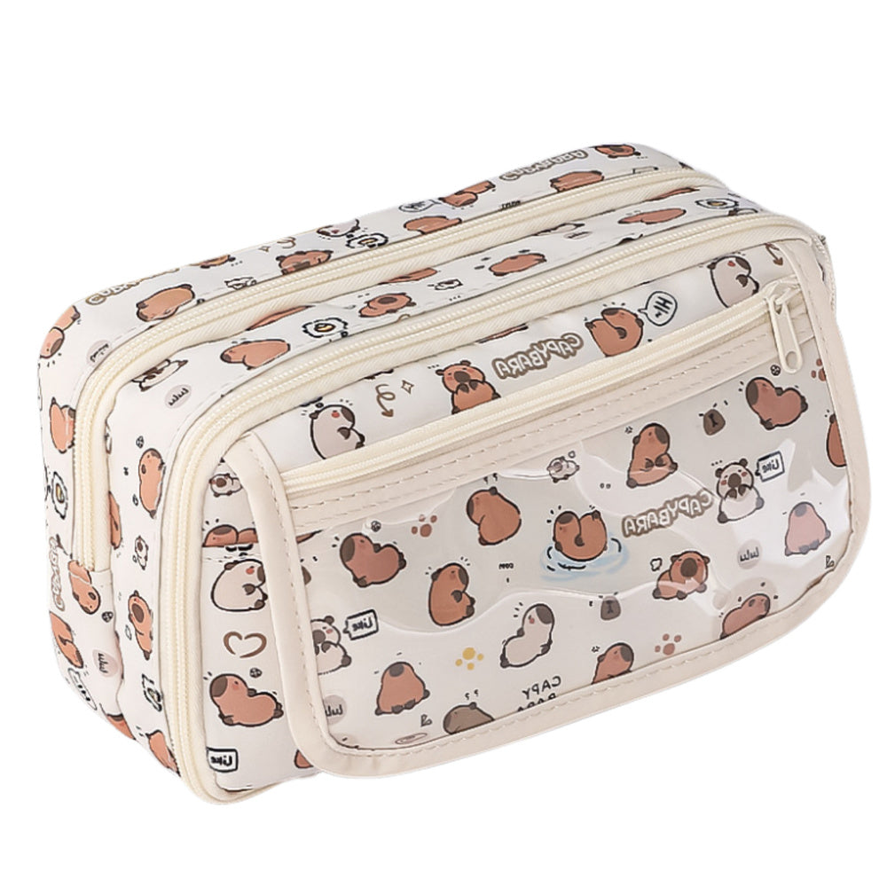 Školní penál s kapybarami – krémový, 21 cm