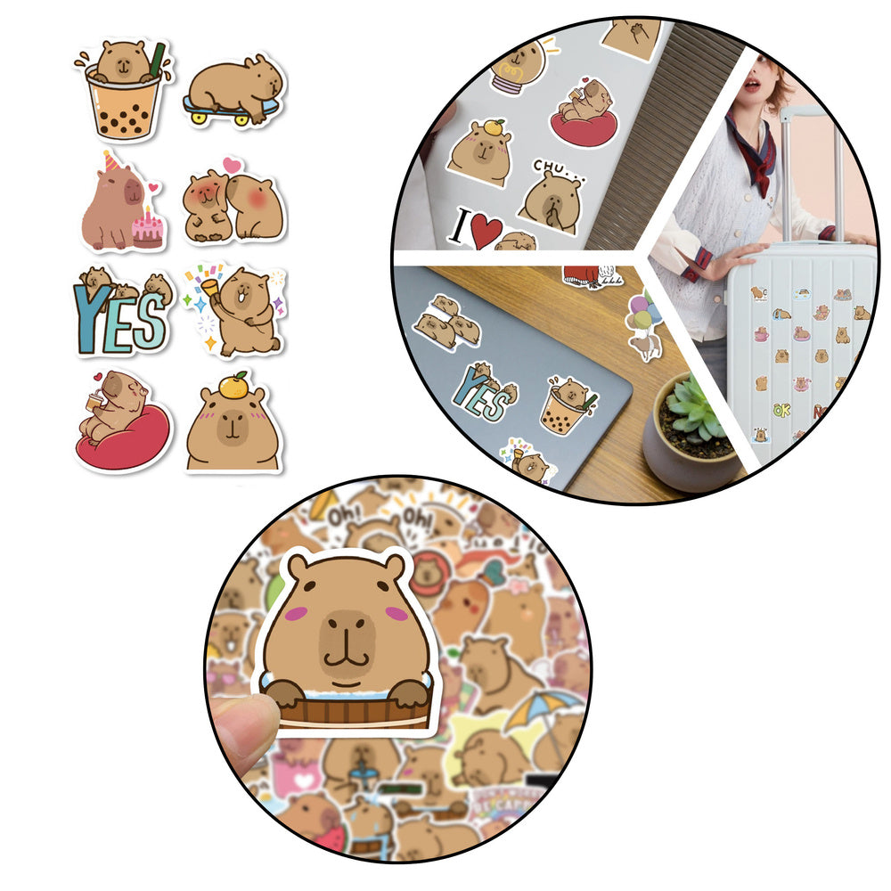 Sada papírových samolepek Kapybara – 50 kusů s roztomilými motivy