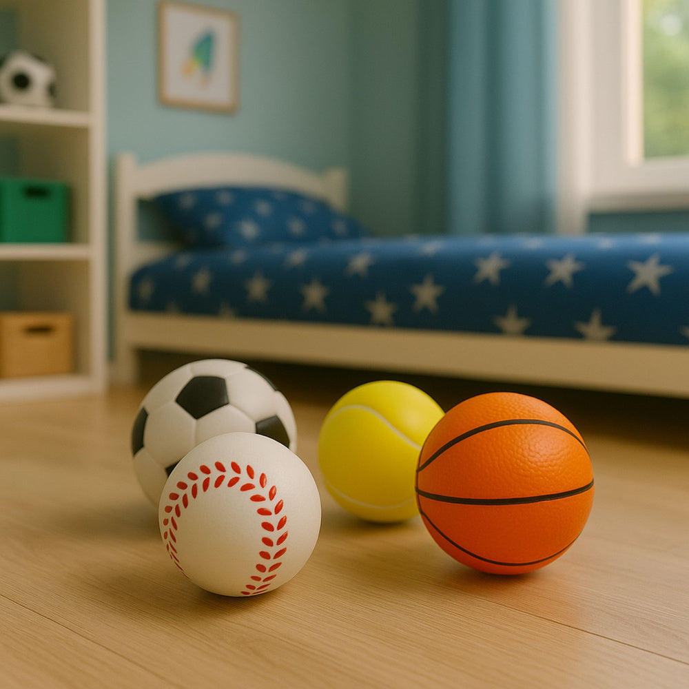 Sada pěnových sportovních míčků 6 cm pro házení a chytání – 4 ks