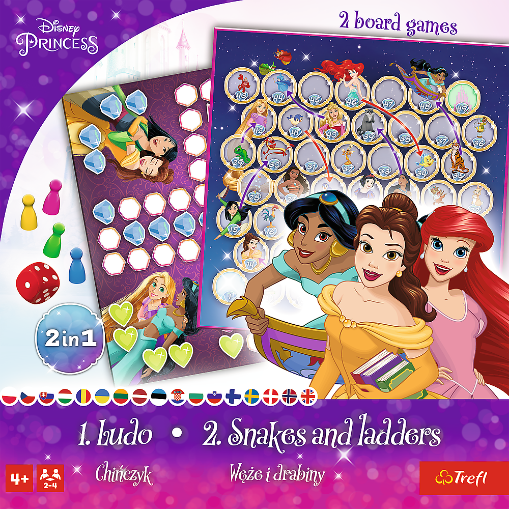Hra 2v1 Člověče nezlob se a Hadi a žebříky – Disney Princezny