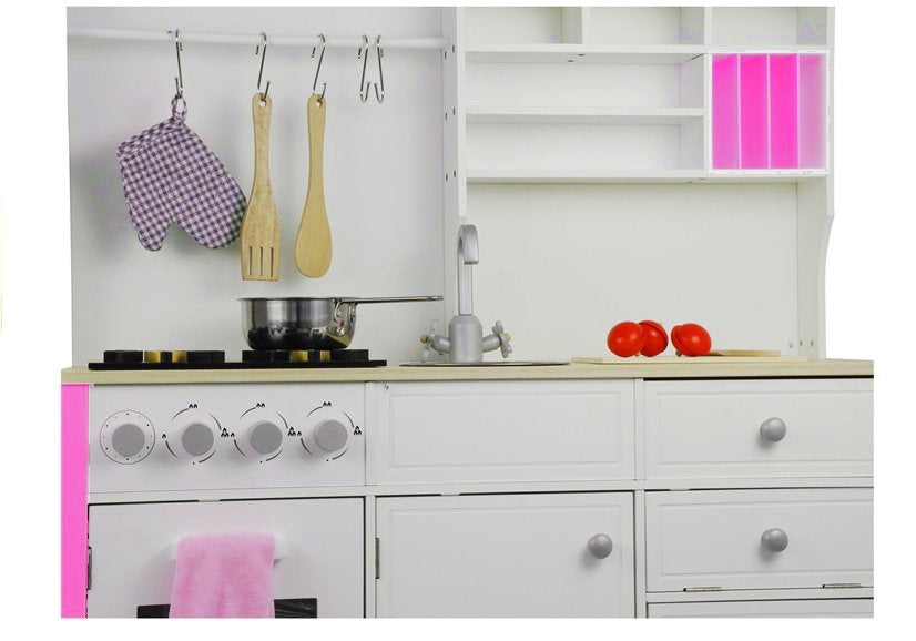 Wooden Kitchen for Kids Pink and White Paula Opening Elements