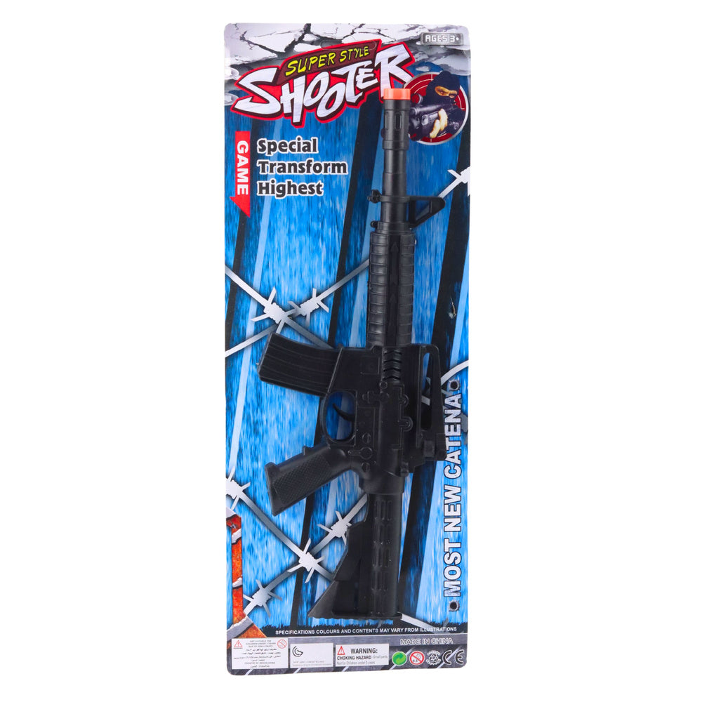 Hračka puška s mechanickým zvukem výstřelu – černá, 32 cm