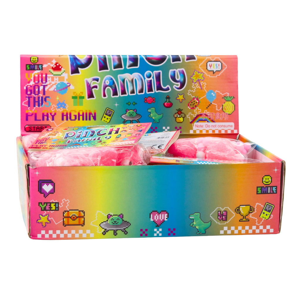 Senzorická plyšová kočička s perlami a bambulkami – Růžová 8 cm