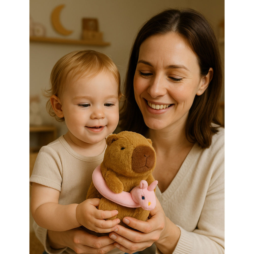 Plyšová kapybara s jednorožcovým kruhem – hnědá, 20 cm