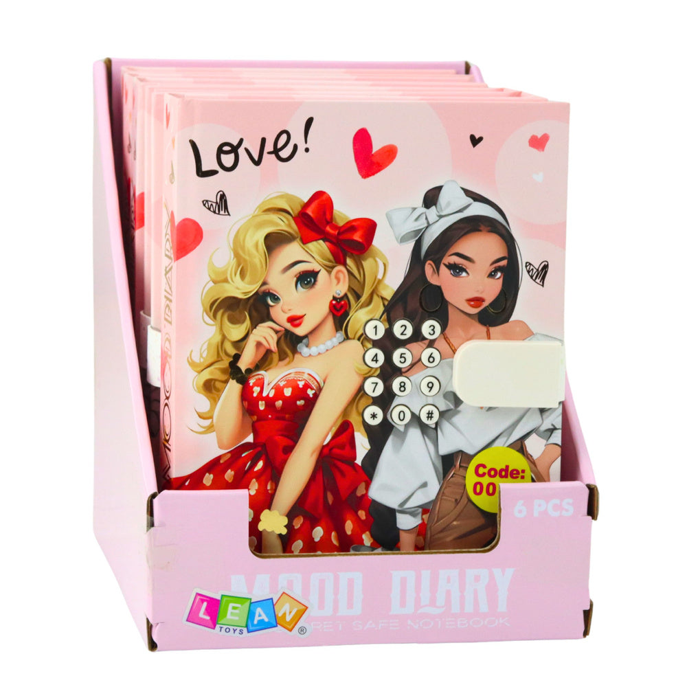 Dívčí deník se zámkem a melodií – barevné stránky se srdíčky