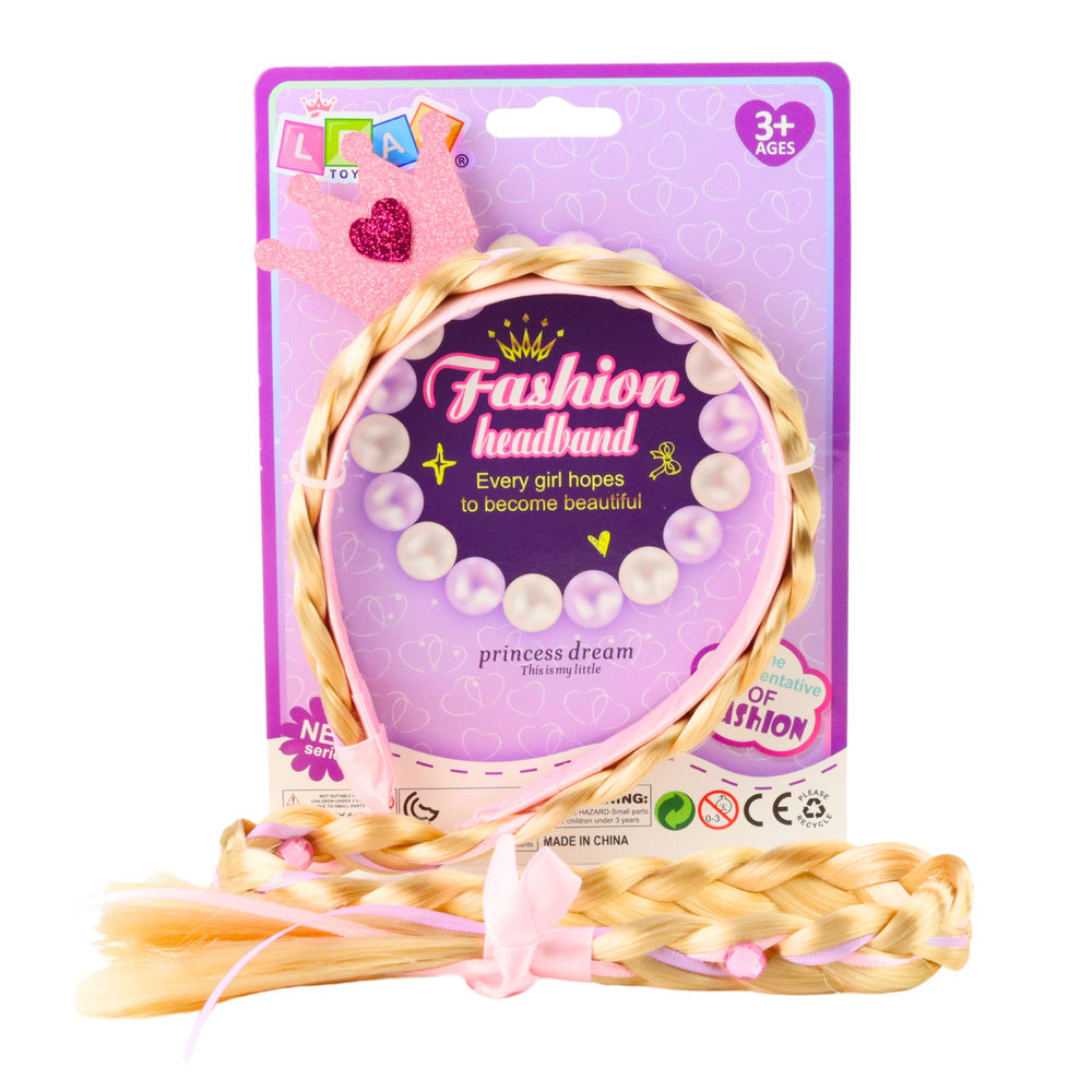 Čelenka s dlouhým copem a korunkou pro princezny – 50 cm