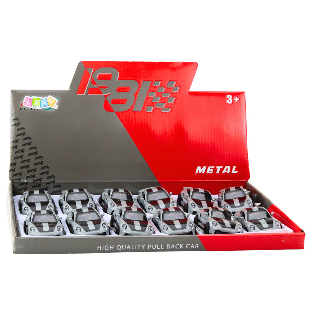 Kovové závodní auto GTRS s otevíracími dveřmi – šedé 1:43