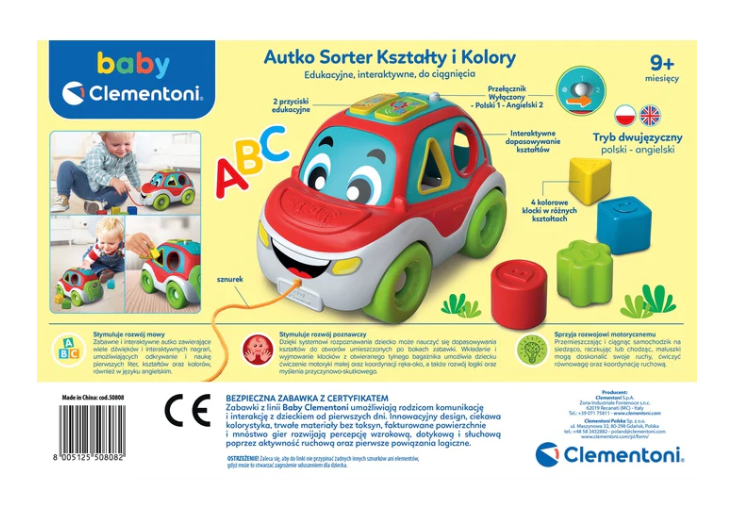 Interaktivní autíčko na třídění tvarů a barev – Clementoni