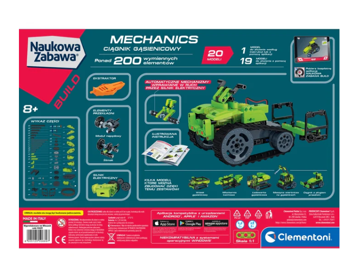 Science & Play Construction Laboratory Mechanics Crawler Tractor Electric Motor Polish Language Clementoni 50689