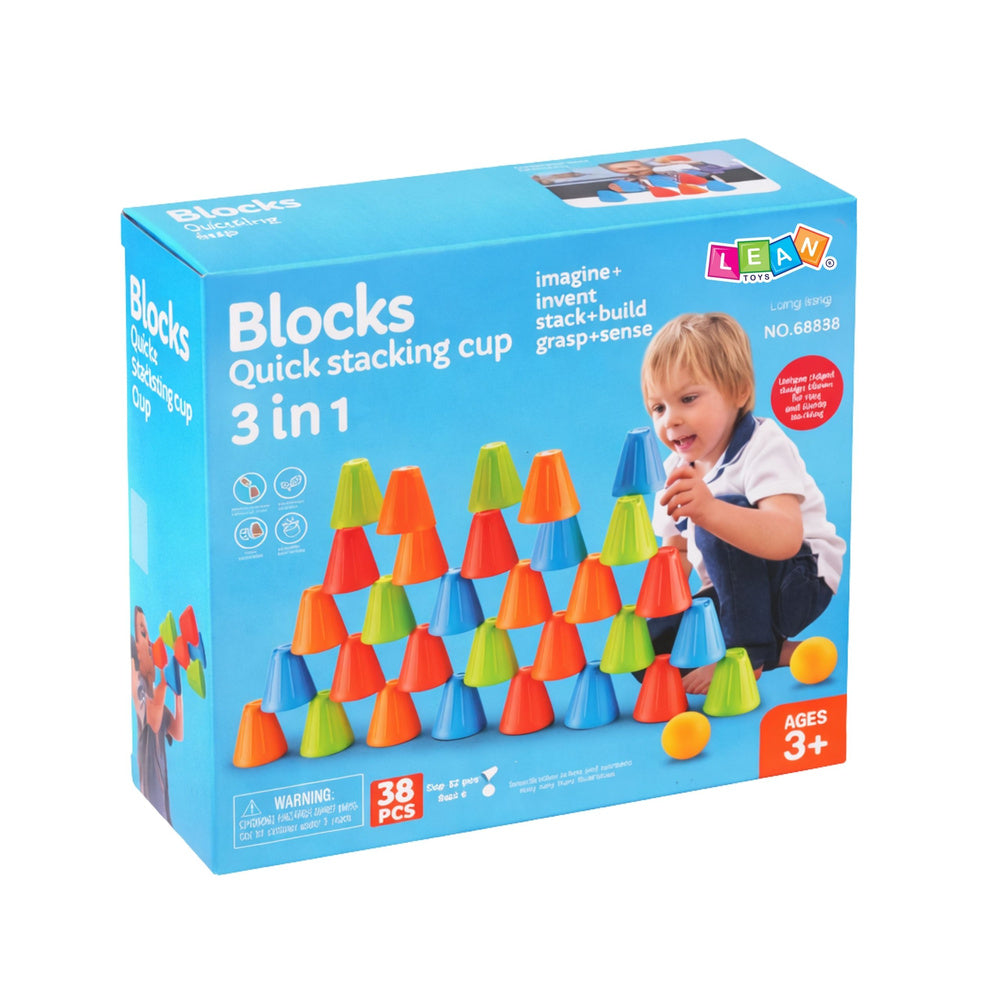 Vzdělávací hra Fast Cups 3v1 s míčky a kelímky – 38 dílů