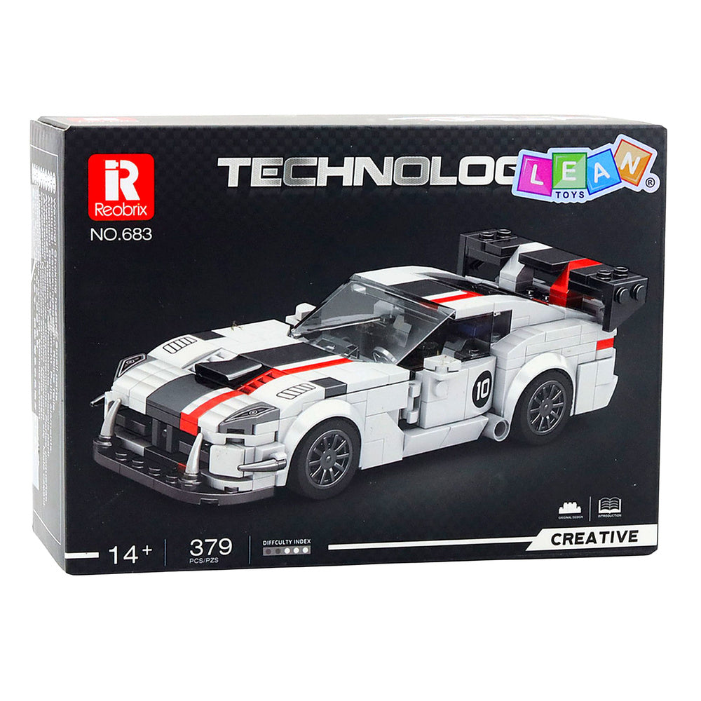 Stavebnice závodního auta VIPER s 379 kostkami – bílá a červená