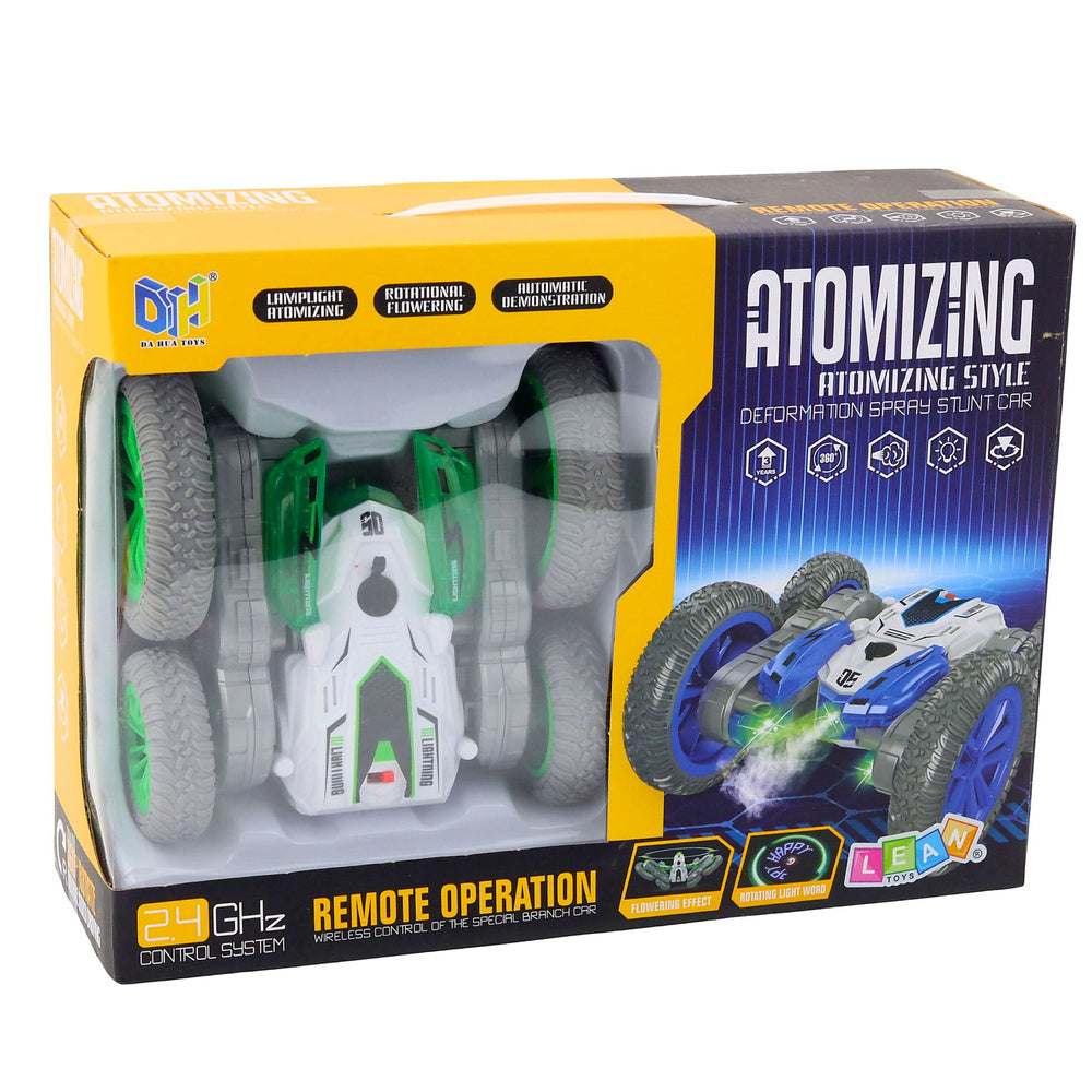 RC kaskadérské auto s LED světly, párou a driftem 360° – zelené