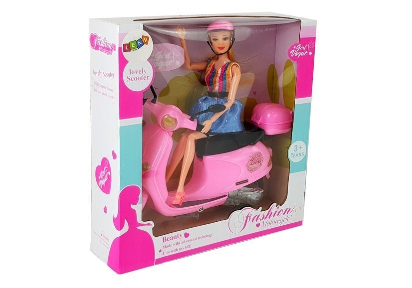 Doll Scooter Helmet Long Hair Pink Set