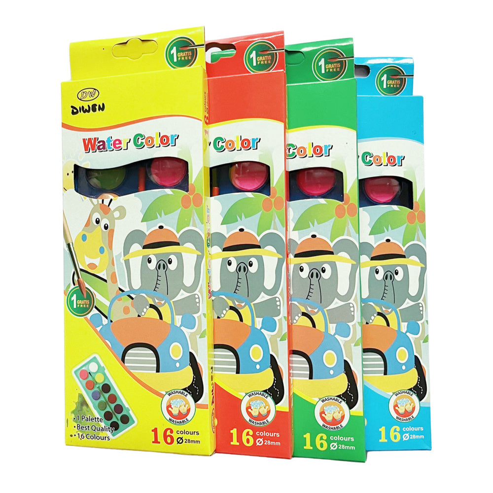 Akvarelové barvy školní sada 16 barev – s štětcem