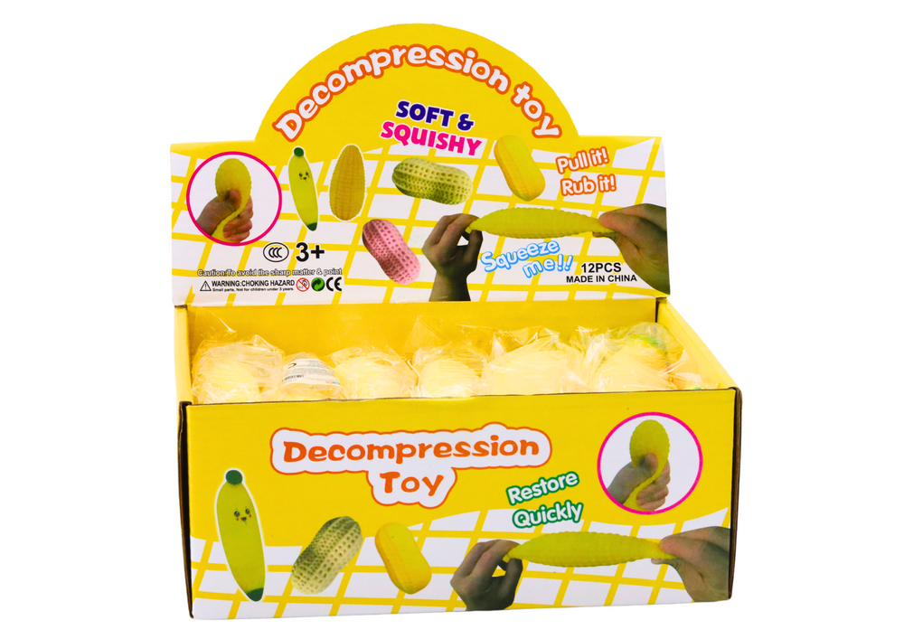 Antistresová hračka banán gumový roztažitelný žlutý