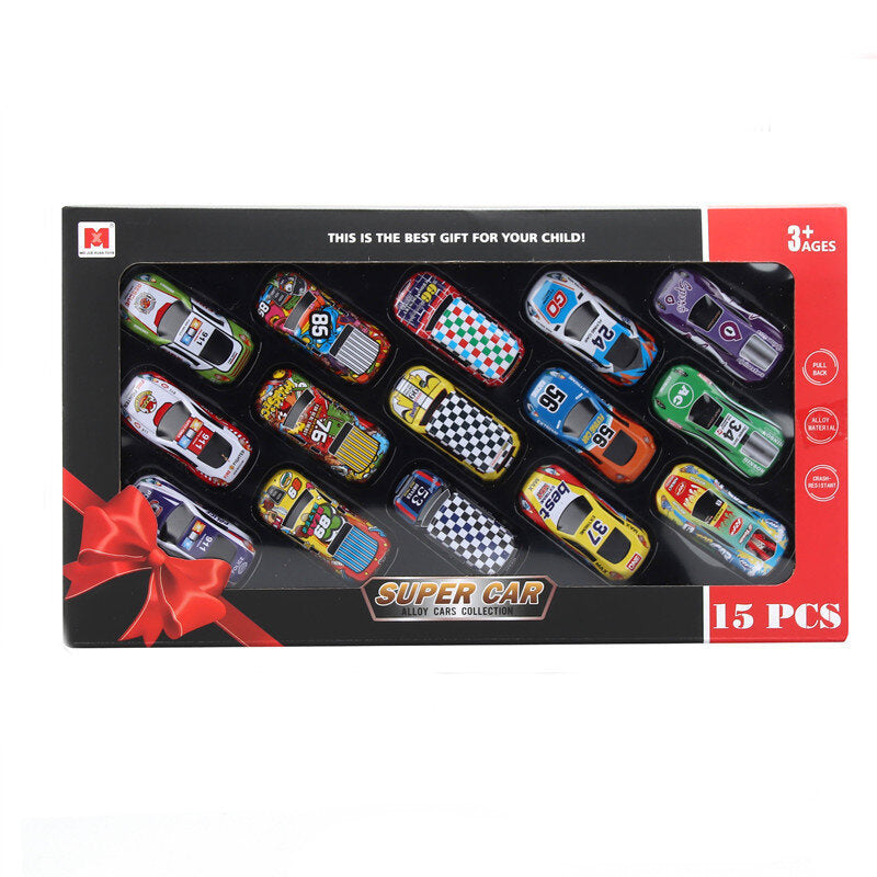 Autíčka s pružinovým pohonem barevná sada 15 kusů