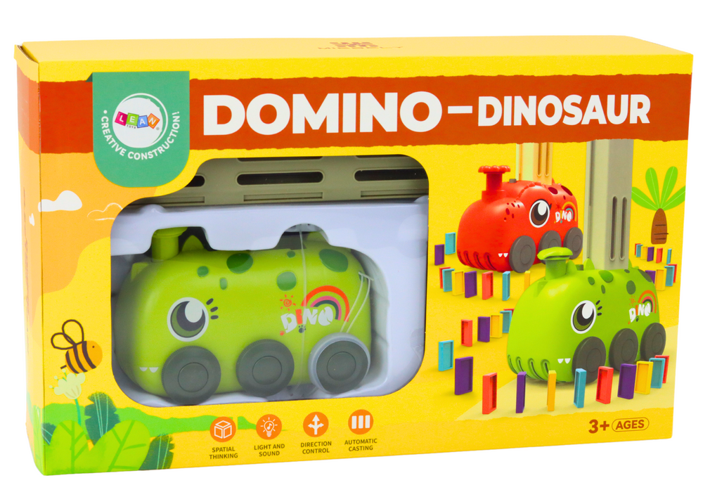 Autíčko dinosaurus na baterie s domino kostkami 4 barvy zelené