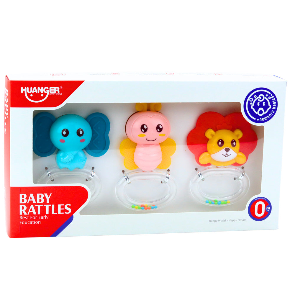 Chrastítka pro miminka se zvířátky – 3ks slon psička lev