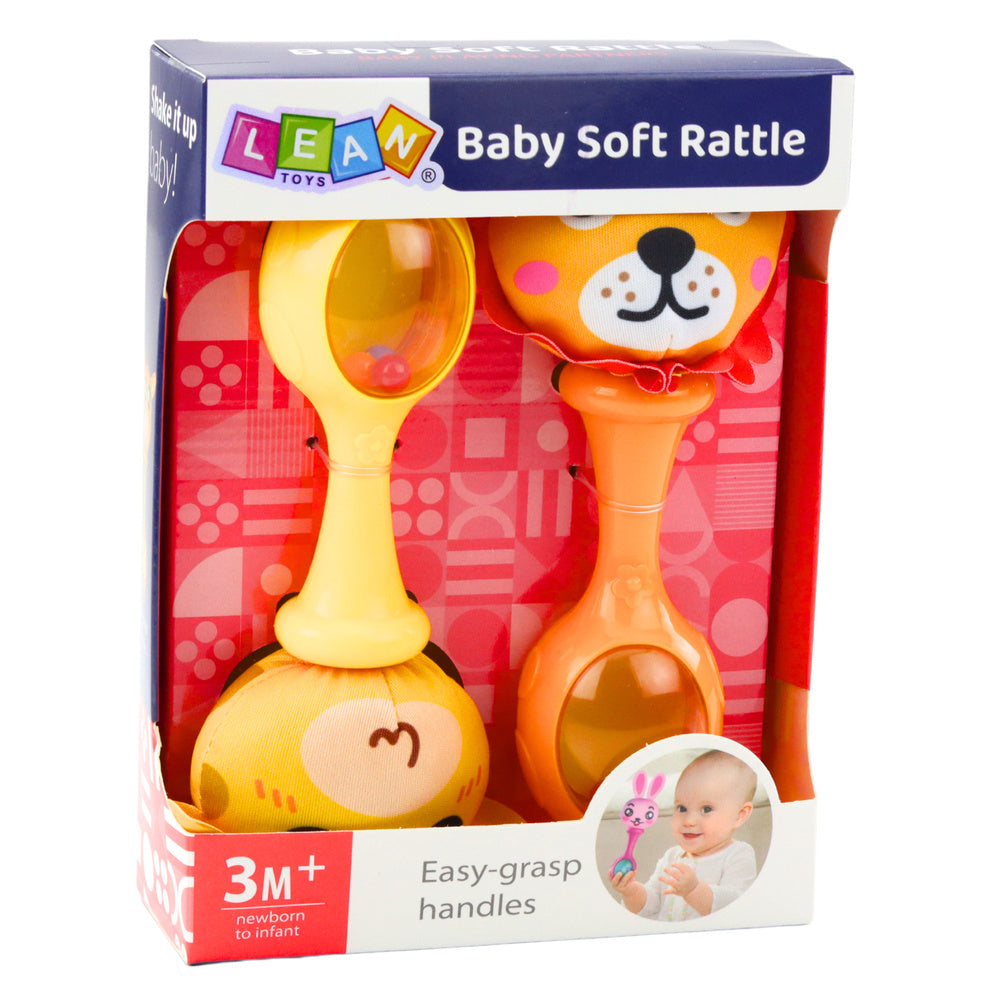 Chrastítka žirafa a lev – měkká kulička 2ks sada