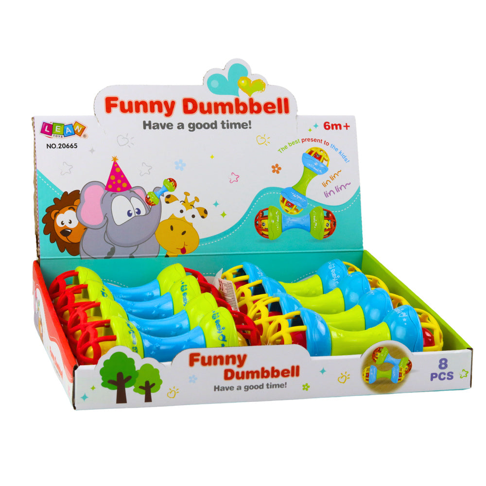 Chrastítko gryzátko pro kojence – tvar činky barevné