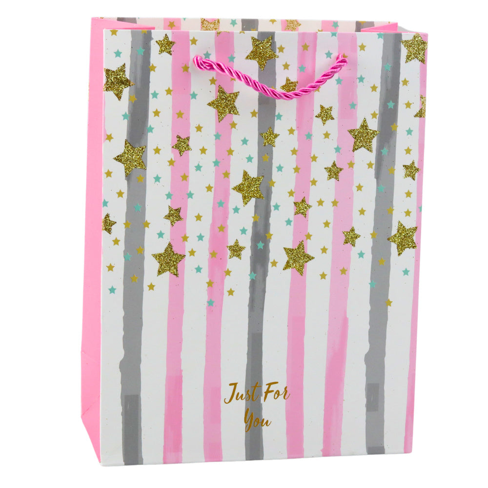 Dárková taška papírová s glitry – modrá růžová 23x18cm