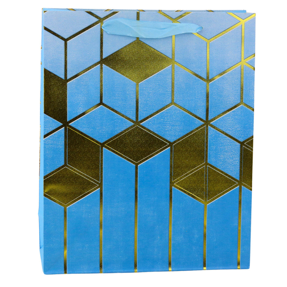 Dárková taška papírová zlatá 32x26x12 cm – geometrické vzory