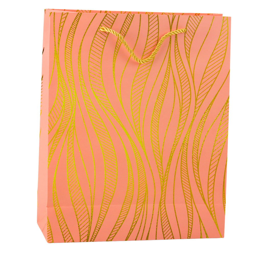 Dárková taška papírová zlaté vlnité linie 32x26x12cm