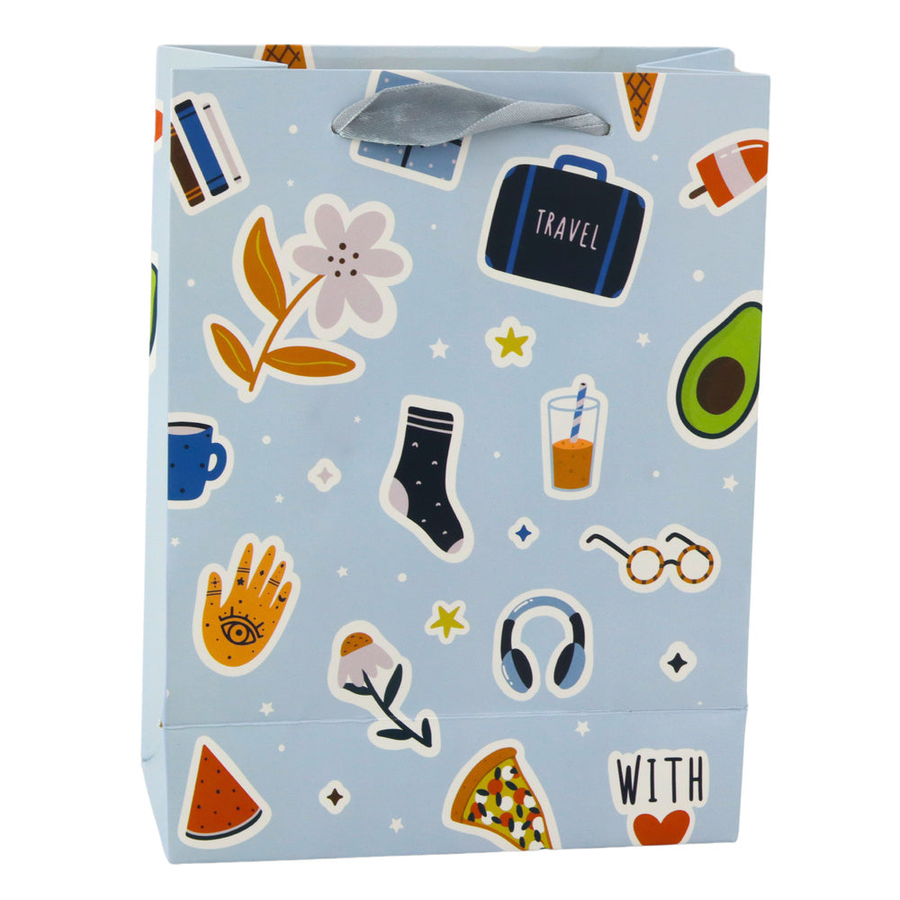 Dárková taška s nálepkami – barevné motivy 23x18x10,5cm