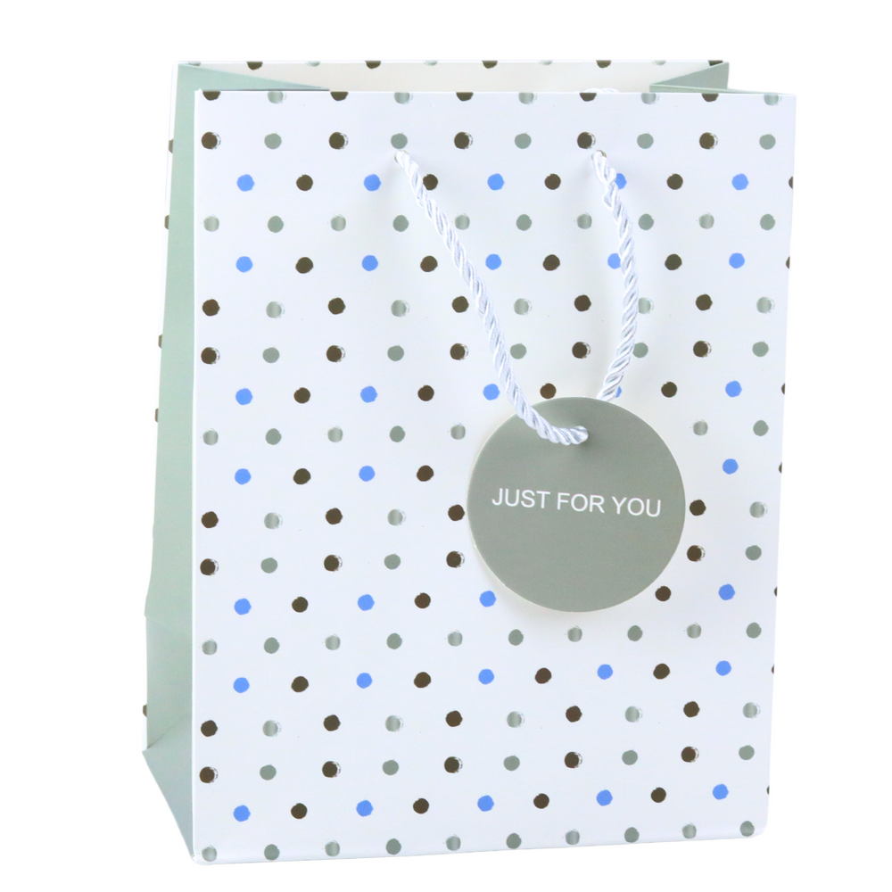 Dárková taška s puntíky Just For You – 23x18cm | stříbrná