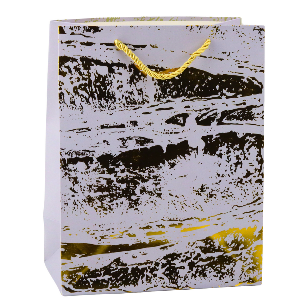 Dárková taška šedá se zlatými zdobeními – 23x18x10cm