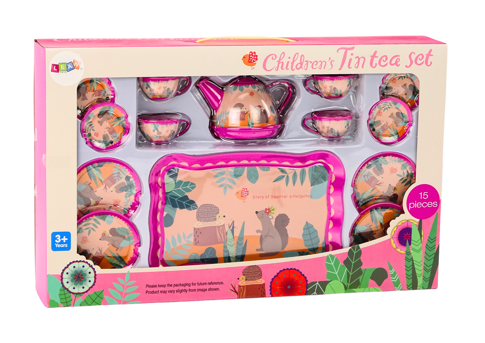 Dětská čajová souprava s konvičkou a tácem 15 dílů růžová
