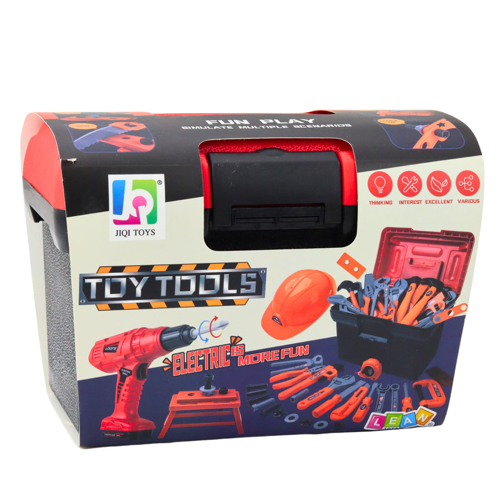 Dětská dílna s vrtačkou na baterie – 55 dílů s helmou