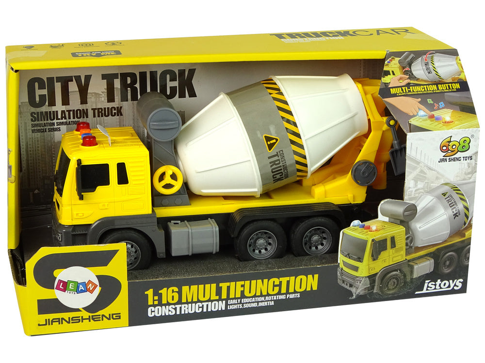 Dětská domíchávačka s otočným bubnem zvuk světla žlutá 1:16