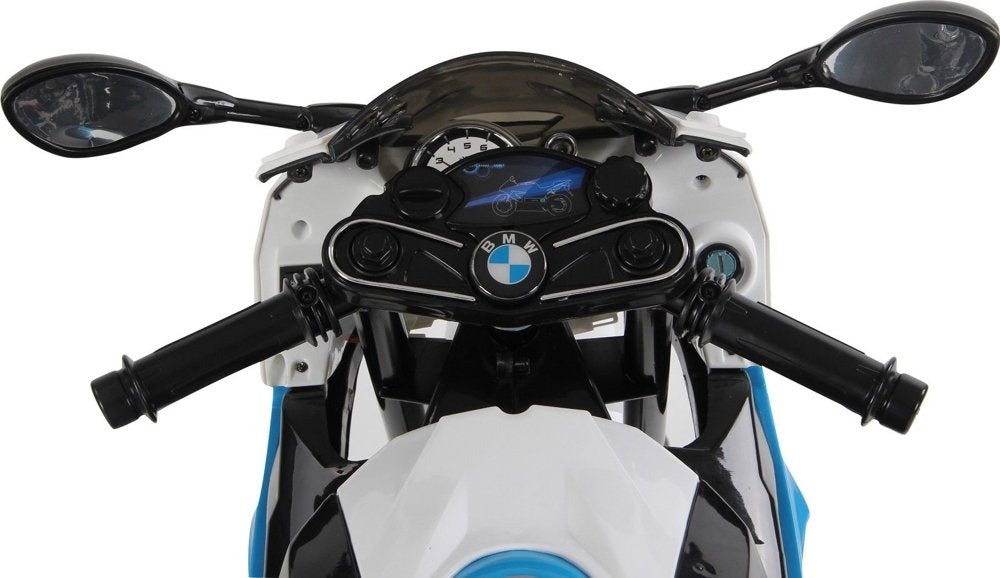 Dětská elektrická motorka BMW S1000RR s bočními kolečky modrá
