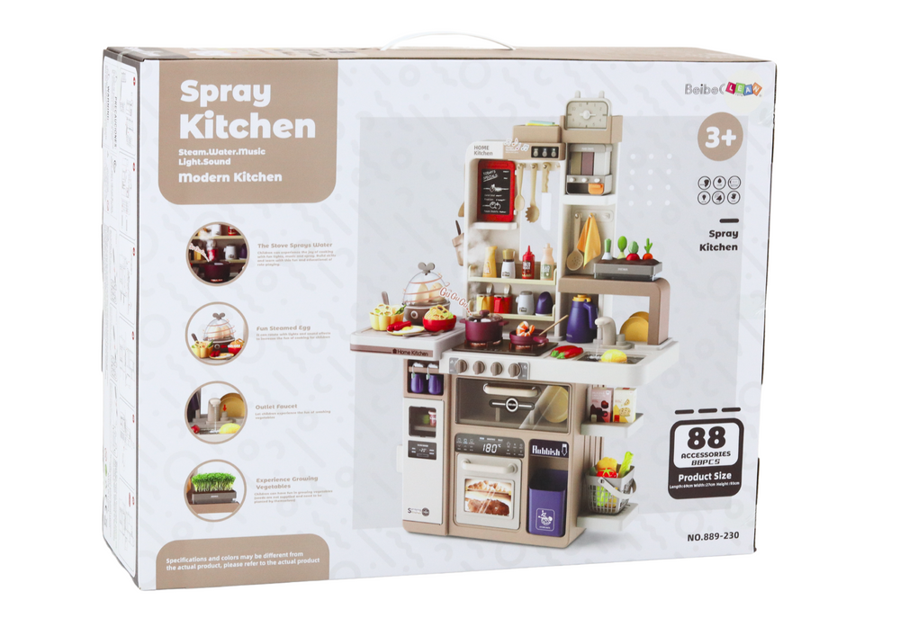 Dětská kuchyňka se světly zvuky a párou 88 dílů s příslušenstvím