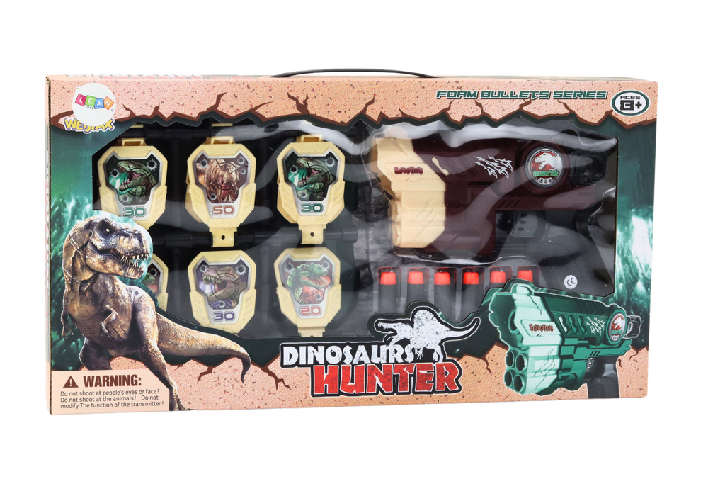 Dětská pistole s terčem a pěnovými šipkami Dinosauři hnědá