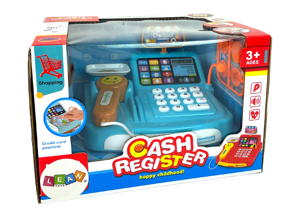 Dětská pokladna s váhou a skenerem – včetně mincí a sušenek