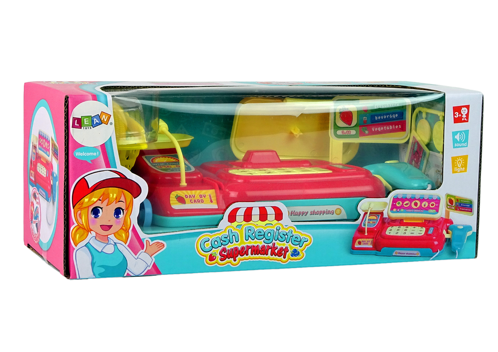 Dětská pokladna s vozíkem a skenerem – na baterie | červená